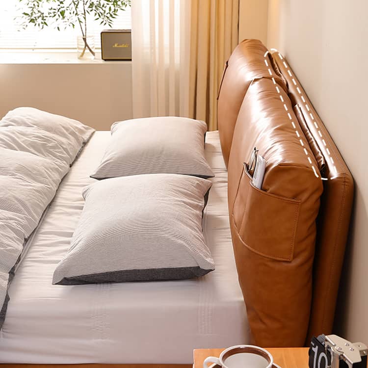 Luxurious Bed Frame - Rich Brown Faux Leather vs Genuine Leather Options Hersa-1625