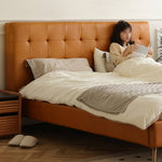 Luxurious Brown Faux & Genuine Leather Bed - Ultimate Comfort & Style Hersa-1626