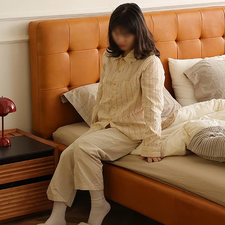 Luxurious Brown Faux & Genuine Leather Bed - Ultimate Comfort & Style Hersa-1626