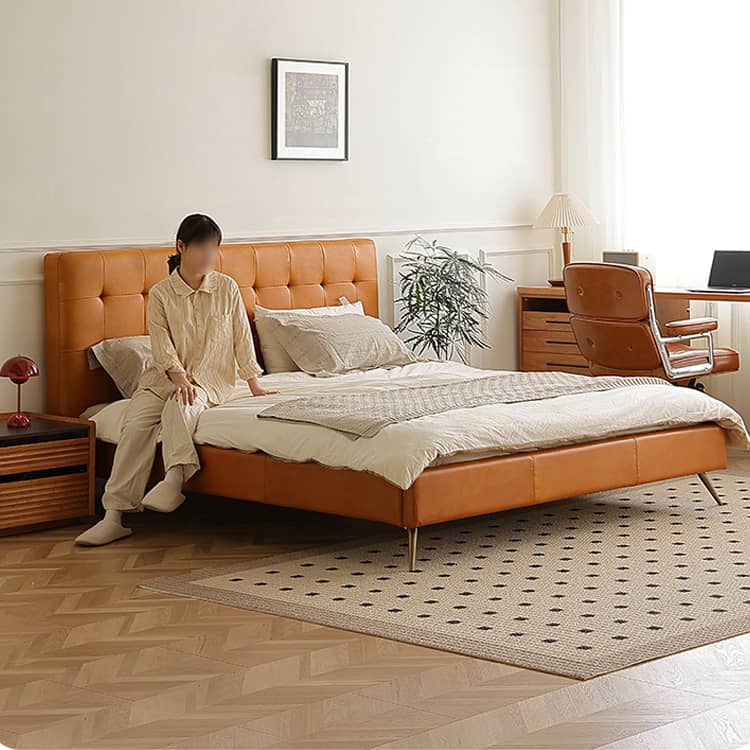 Luxurious Brown Faux & Genuine Leather Bed - Ultimate Comfort & Style Hersa-1626