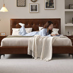 Luxurious Dark Brown Faux Leather Bed Frame - Sophisticated Design and Ultimate Comfort Hersa-1627