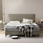 Stylish Grey Faux Leather Bed - Modern Design with Genuine Leather Accents Hersa-1628
