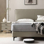 Stylish Grey Faux Leather Bed - Modern Design with Genuine Leather Accents Hersa-1628