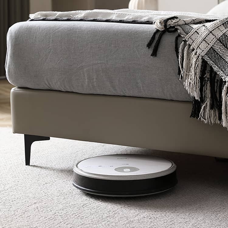 Stylish Grey Faux Leather Bed - Modern Design with Genuine Leather Accents Hersa-1628