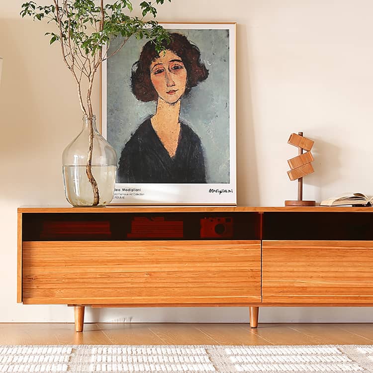 Stylish Natural Cherry & Beech Wood TV Cabinet with Glass Doors Hersa-1630