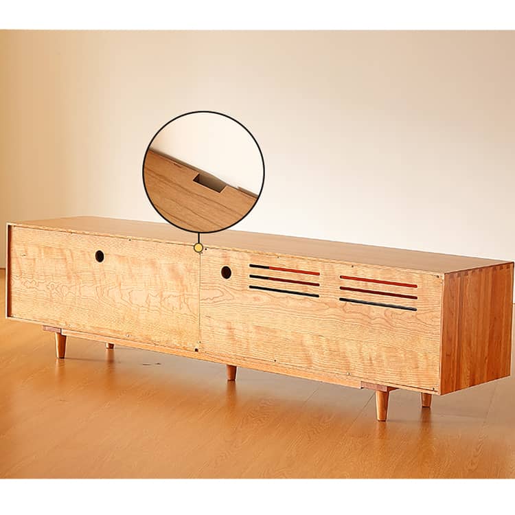 Stylish Natural Cherry & Beech Wood TV Cabinet with Glass Doors Hersa-1630