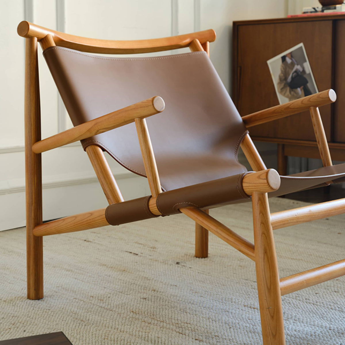 Elegant Brown Ash Wood Chair with Faux Leather Upholstery Hersa-1632