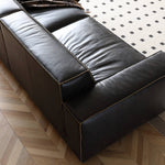 Luxurious Black Genuine Leather Sofa with Solid Wood Frame and Plush Down Filling Hersa-1644
