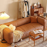 Luxurious Brown Solid Wood Sofa with Premium Genuine Leather and Down Filling Hersa-1647