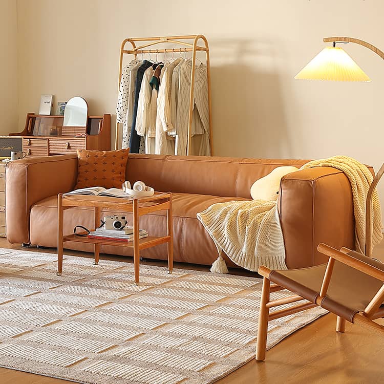 Luxurious Brown Solid Wood Sofa with Premium Genuine Leather and Down Filling Hersa-1647