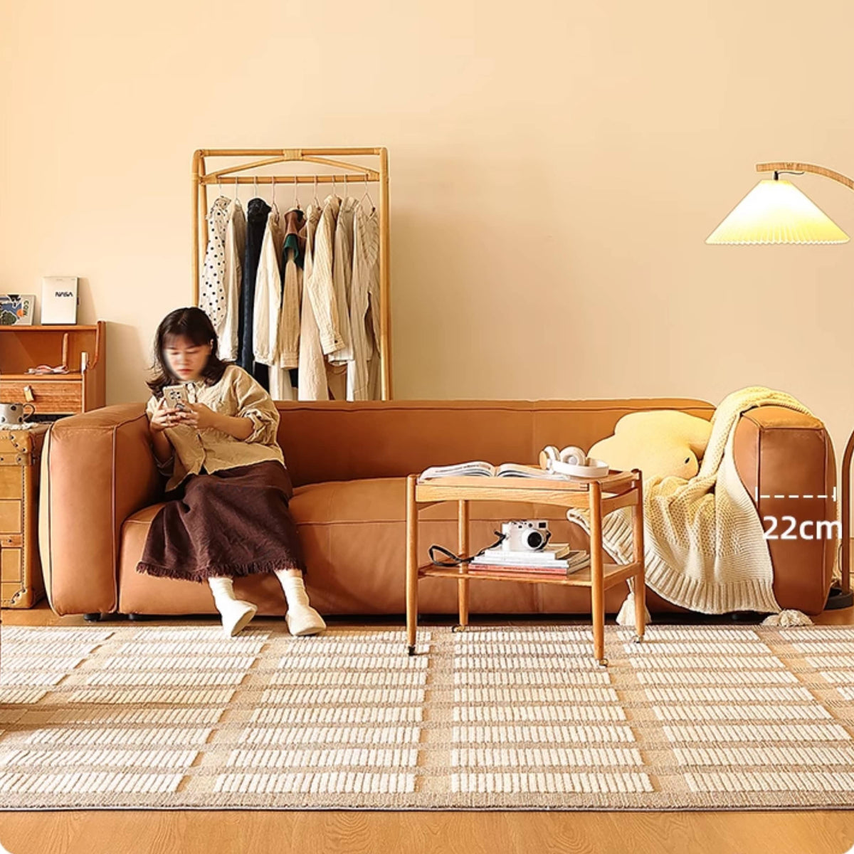 Luxurious Brown Solid Wood Sofa with Premium Genuine Leather and Down Filling Hersa-1647