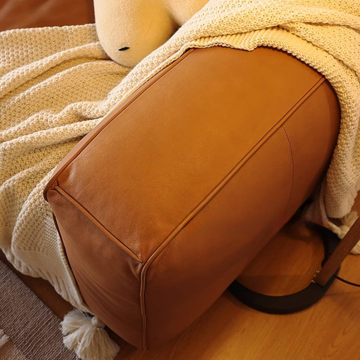 Luxurious Brown Solid Wood Sofa with Premium Genuine Leather and Down Filling Hersa-1647