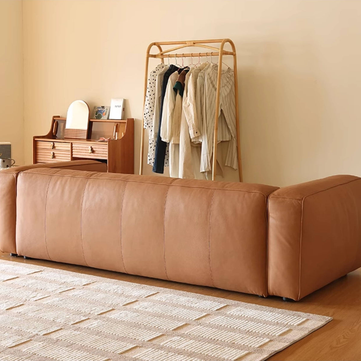 Luxurious Brown Solid Wood Sofa with Premium Genuine Leather and Down Filling Hersa-1647