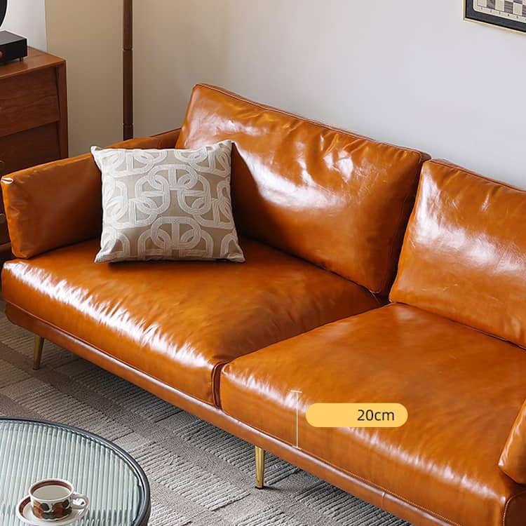 Luxurious Orange Genuine & Faux Leather Sofa with Plush Down Comfort Hersa-1648