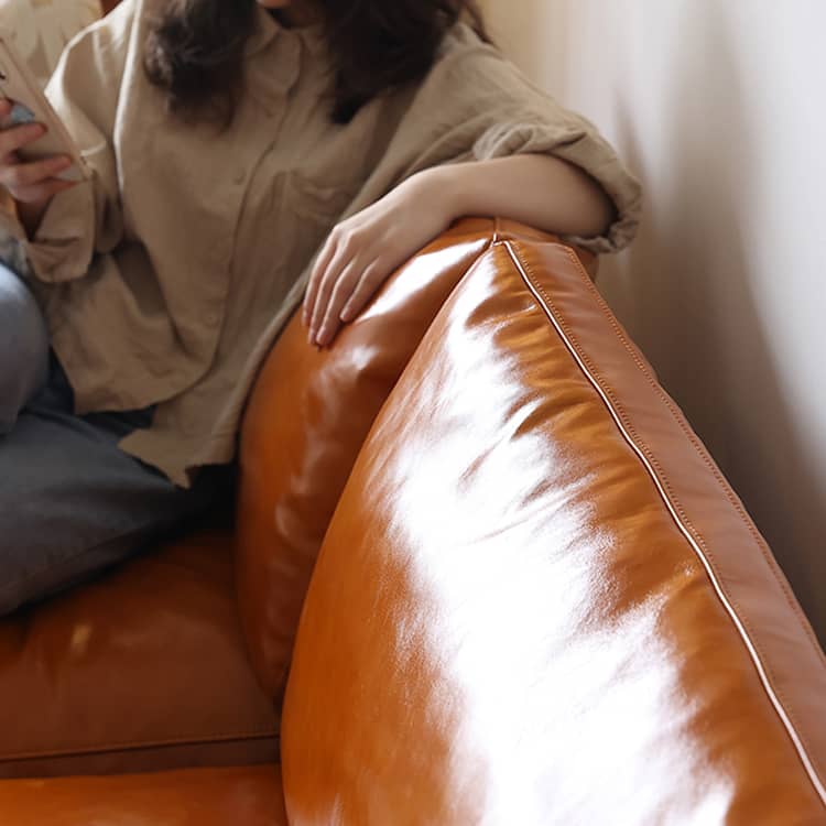 Luxurious Orange Genuine & Faux Leather Sofa with Plush Down Comfort Hersa-1648