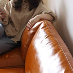 Luxurious Orange Genuine & Faux Leather Sofa with Plush Down Comfort Hersa-1648