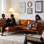 Luxurious Orange Genuine & Faux Leather Sofa with Plush Down Comfort Hersa-1648