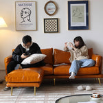 Luxurious Orange Genuine & Faux Leather Sofa with Plush Down Comfort Hersa-1648