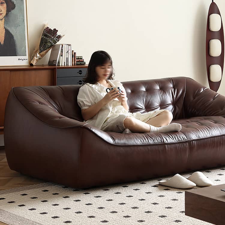 Luxurious Dark Brown Leather Sofa - Genuine Comfort with Faux Leather Durability Hersa-1649