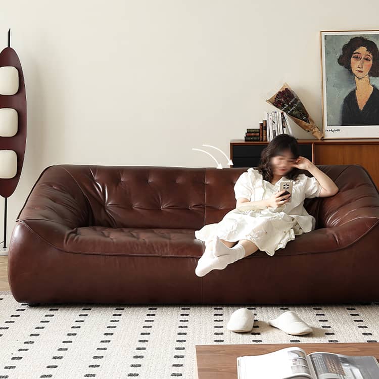 Luxurious Dark Brown Leather Sofa - Genuine Comfort with Faux Leather Durability Hersa-1649