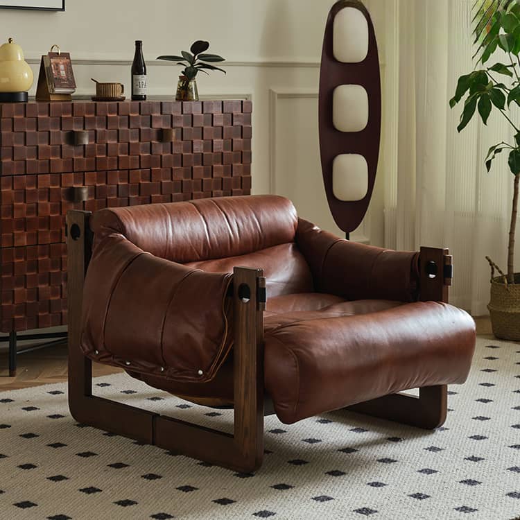 Luxurious Dark Brown Genuine Leather Sofa with Ash Wood Frame - Supreme Comfort & Style Hersa-1650