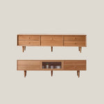 Elegant TV Cabinet with Natural Oak, Cherry, and Copper Accents fyx-855