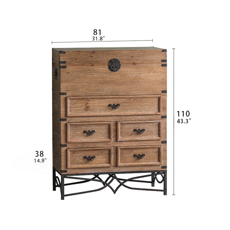 Vintage Chinese Fir Cabinet with Rustic Charm and Storage Drawers hdst-4231