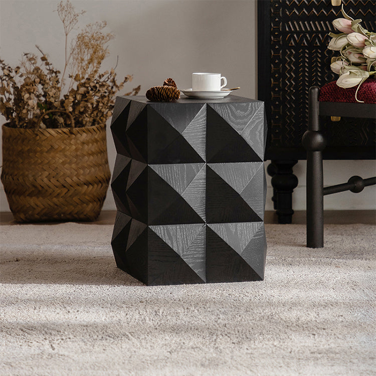 Geometric Black Pine Nightstand - Chic Bedside Cupboard for Modern Interiors hdst-4247