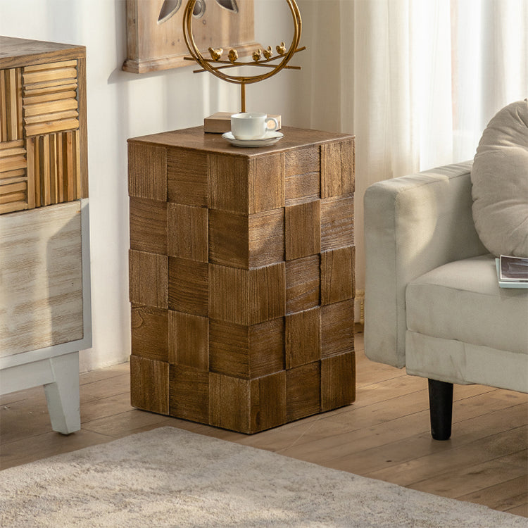 Stylish Chinese Fir Bedside Cupboard - Modern Checkerboard Design hdst-4221