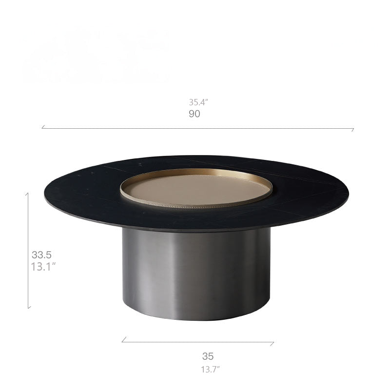 2-Piece Modern Coffee Table Set – Sintered Stone and Synthetic Leather Design with Stainless Accents hms-4051