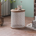 Round Pine Tea Table with Intricate Carved Design - Stylish and Elegant Centerpiece hdst-4301