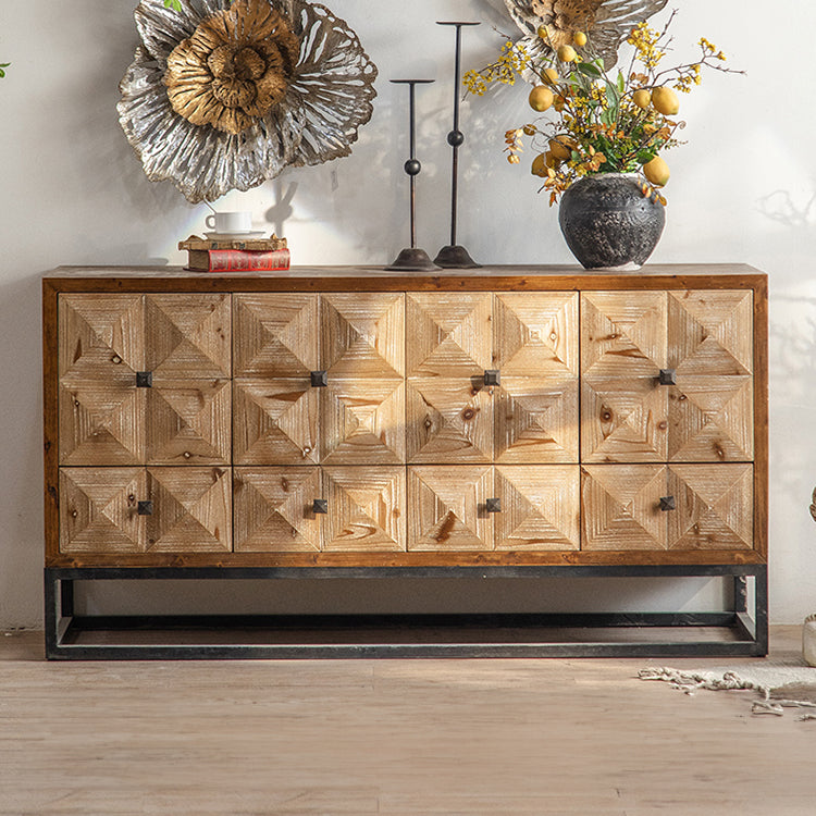 Rustic Charm Chinese Fir Cabinet with Geometric Design – Elegant Storage Solution hdst-4218