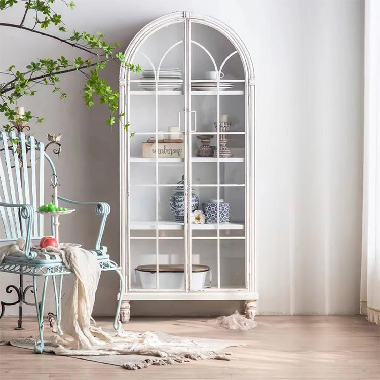 Elegant Pine and Glass Cabinet with Arch Design - Perfect for Living Room Display hdst-4236