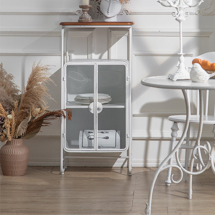Vintage-Inspired White Cabinet with Tempered Glass Doors - Elegant Home Display and Storage Solution hdst-4325