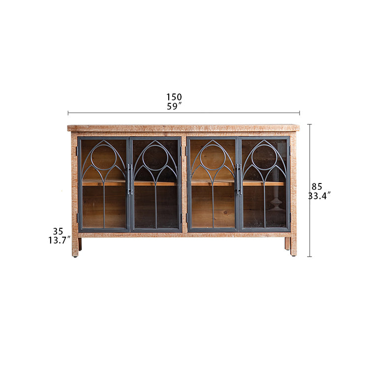 Vintage-Style Cabinet with Chinese Fir and Glass Doors - Elegant Storage Solution hdst-4300