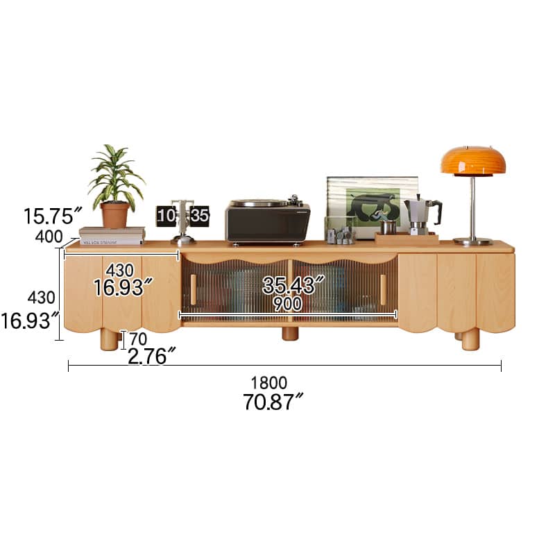 Stylish Beech Wood & Glass TV Stand with Modern Wave Design, Perfect for Living Room Decor hns-4122