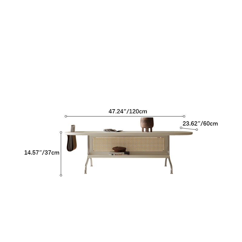 Sleek Multi-Layer Board Tea Table with Stainless Rattan Design and Synthetic Leather Accents fkb-4393