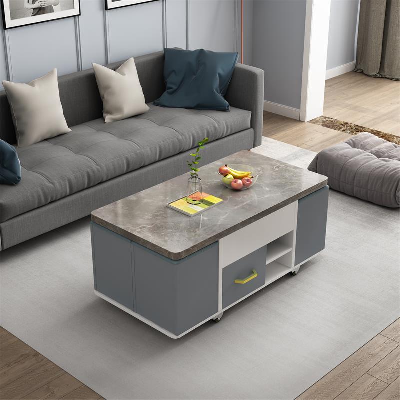 Modern Solid Wood Tea Table with Synthetic Leather Accents - Perfect for Stylish Living Rooms fcx-2588