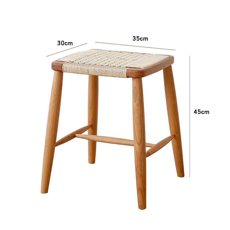 Rustic Charm Wooden Stools with Paper Rope Accents - Oak, Walnut & Cherry Options fyx-886
