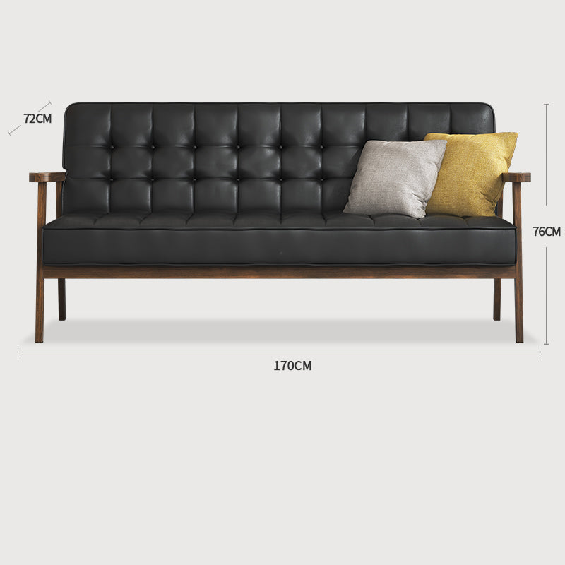 Modern Ash Wood Faux Leather Sofa - Sleek Black, Light Brown & Gray Design fcp-1304