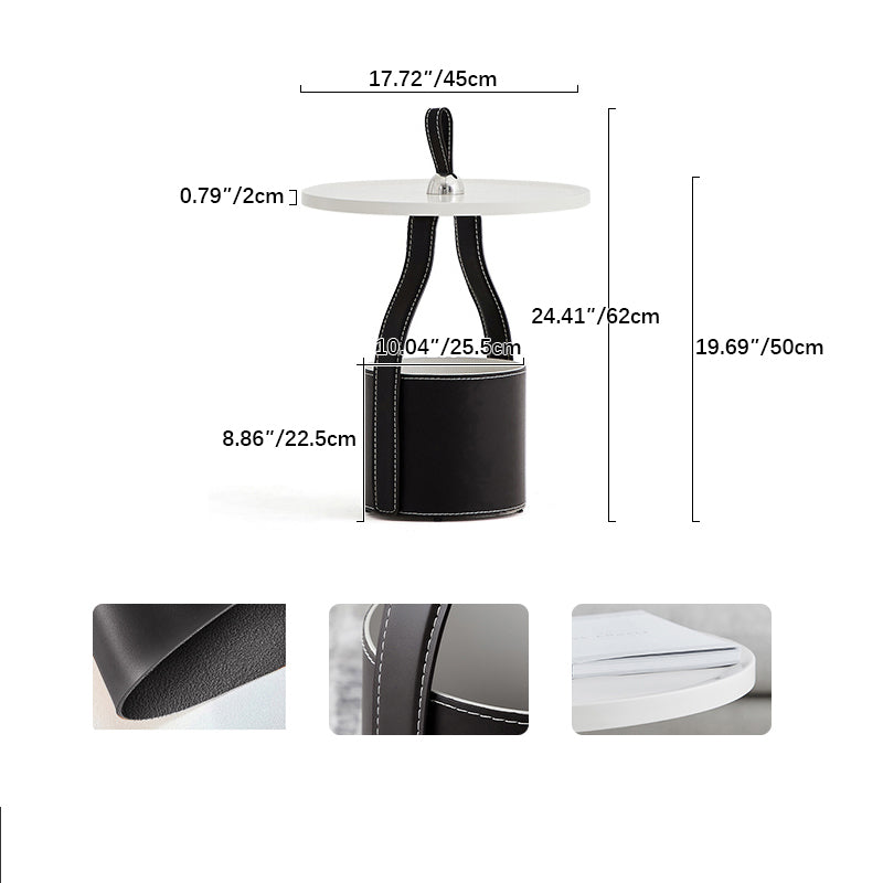 Elegant Round Tea Table with Modern Synthetic Leather Finish - Perfect for Living Room Decor fif-4509