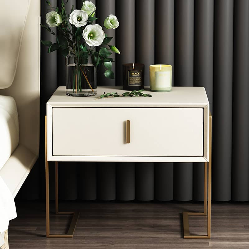 Elegant Faux Leather Nightstand with Gold Accents - Modern Bedroom Furniture fzyhs-2739