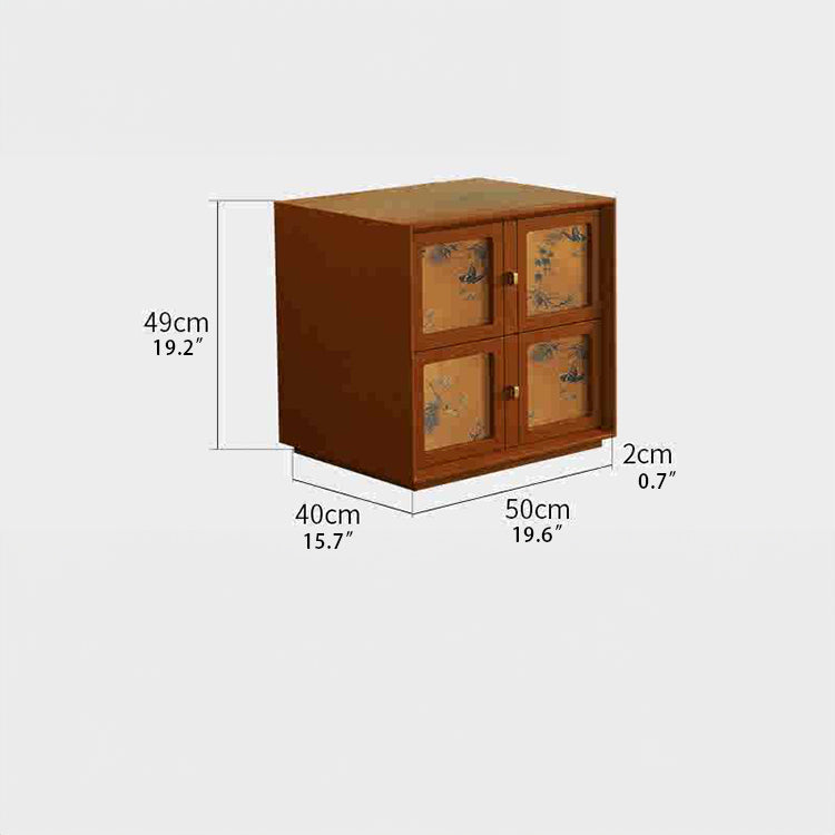 Vintage Pine Bedside Cupboard with Artistic Silk Panels for Stylish Storage fjnw-4542