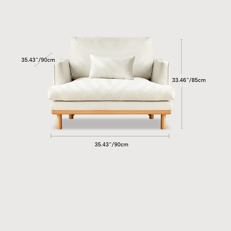 Luxury Goose Down Sofa with Light Gray Cotton and Beige Faux Leather Accents, Cherry Wood Frame fcp-1298