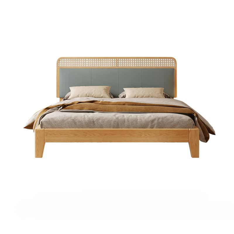 [幅215cm] ベッド 可愛い ダブルベッド 合成皮革 北欧 天然木材hbzwg-636