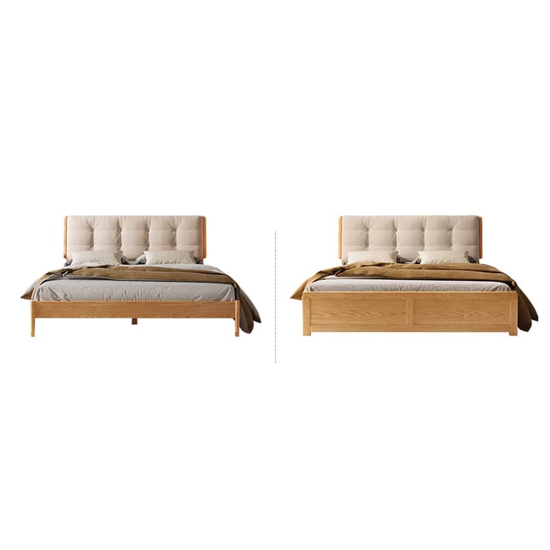 [幅215cm] ベッド 可愛い ダブルベッド PPコットン 合皮 北欧 天然木材hbzwg-632