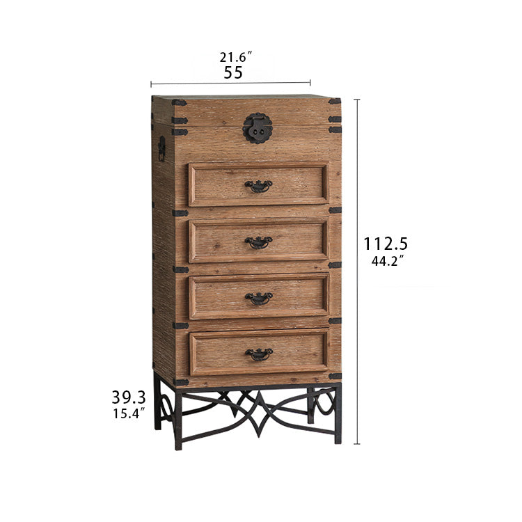 Rustic Charm Bedside Cupboard with Chinese Fir and Density Board - Vintage Style Storage Solution hdst-4232