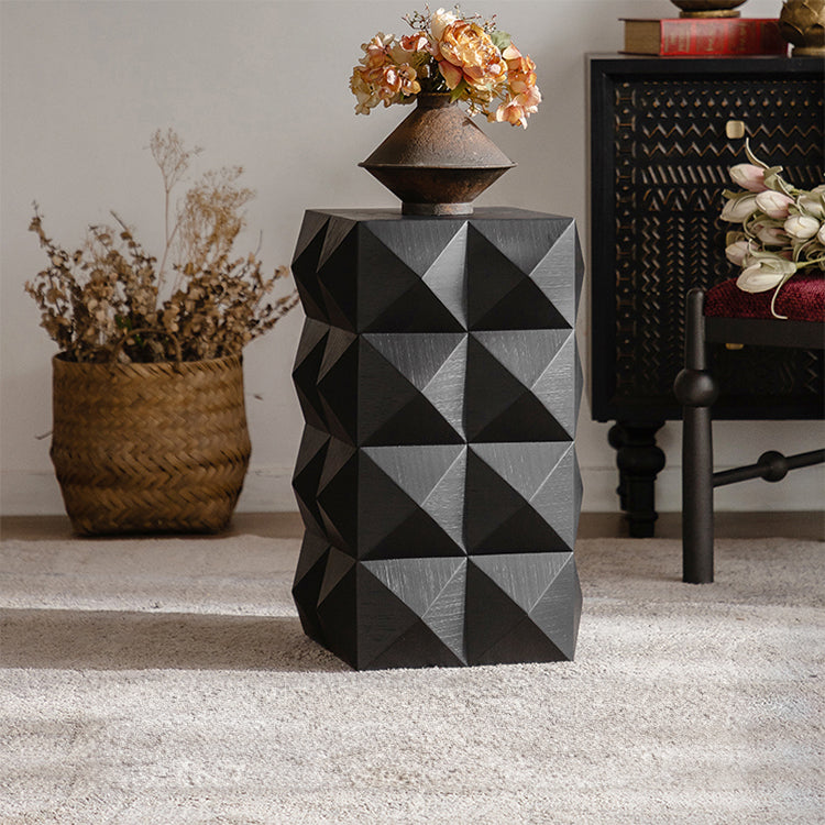 Geometric Black Pine Nightstand - Chic Bedside Cupboard for Modern Interiors hdst-4247