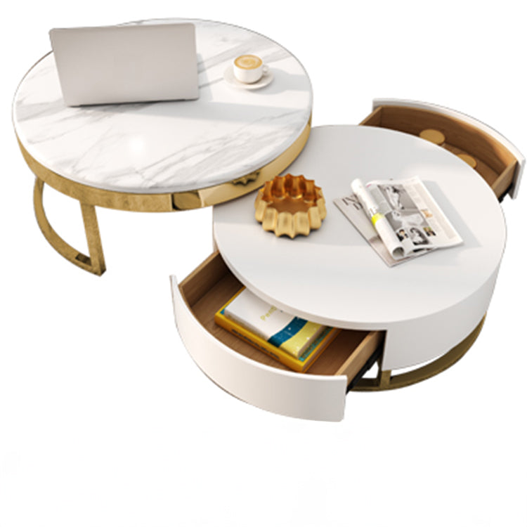 Luxurious Pine and Marble Round Tea Table - Modern Elegance for Your Living Room hgnzj-4328