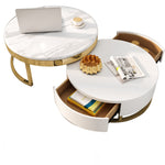 Luxurious Pine and Marble Round Tea Table - Modern Elegance for Your Living Room hgnzj-4328